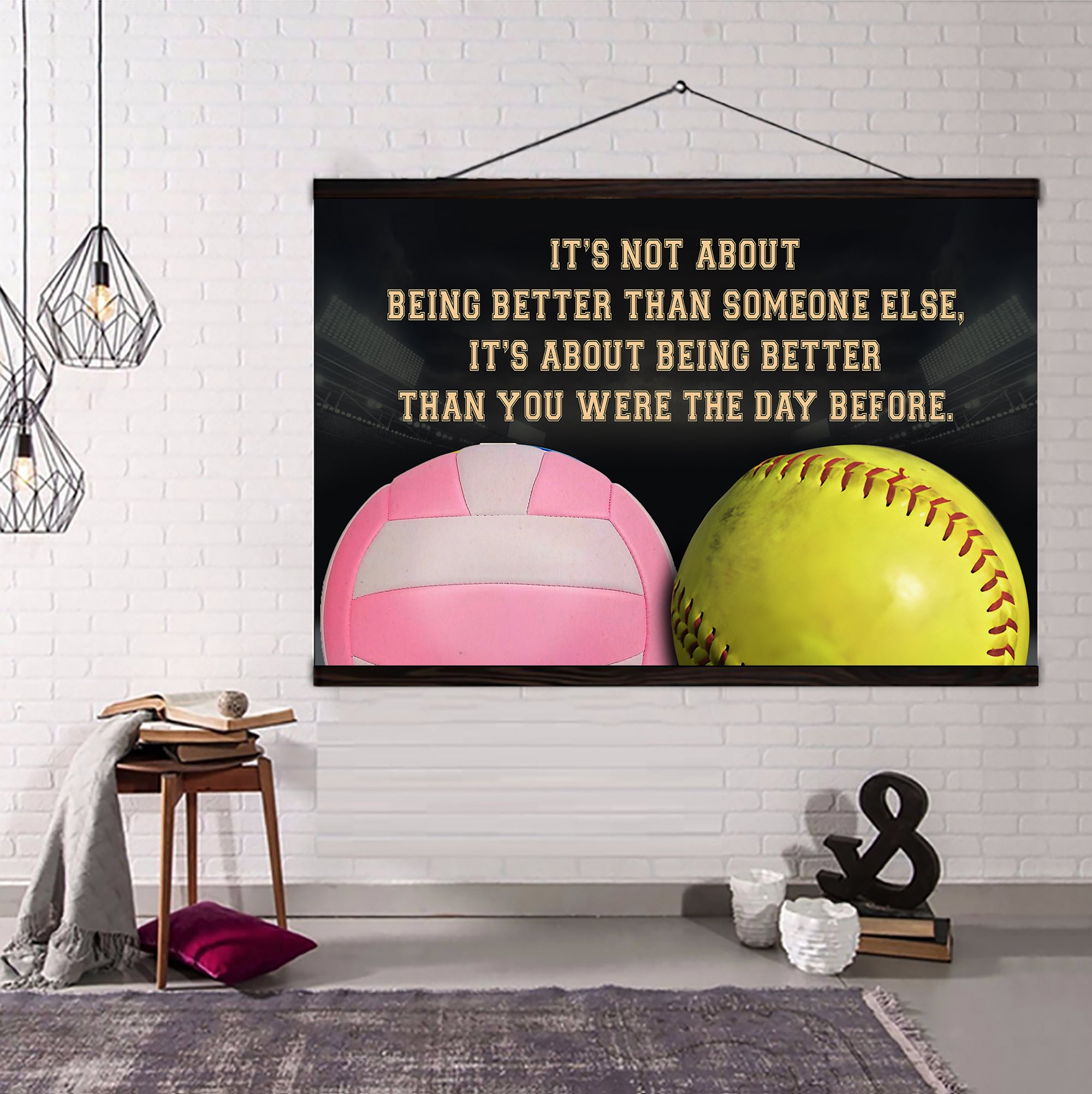 Pink Volleyball and Softball customizable poster canvas