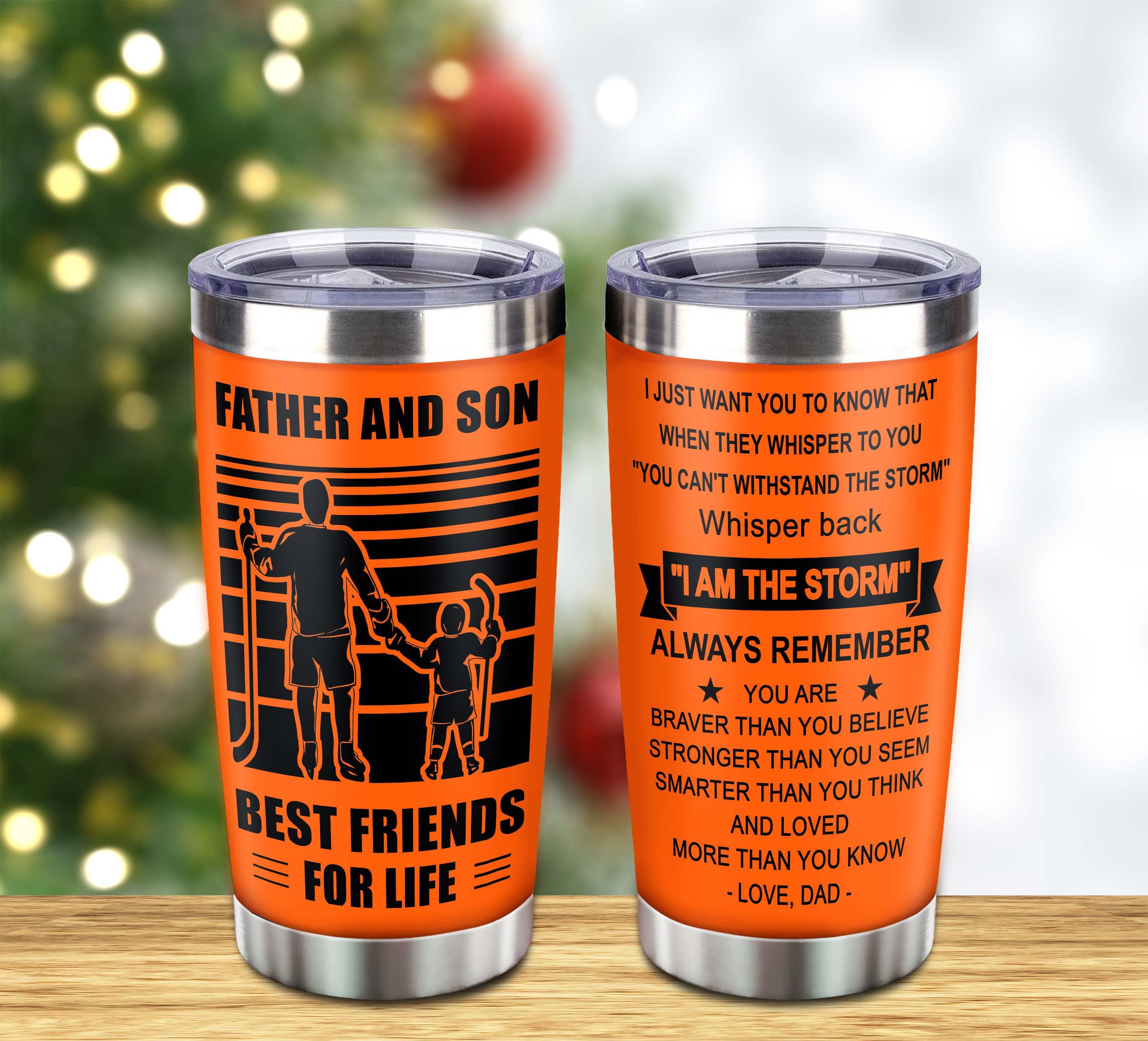 Customizable Hockey Tumbler, Gifts From Dad To Son Father And Son Best Friend For Life With Inspriration Message