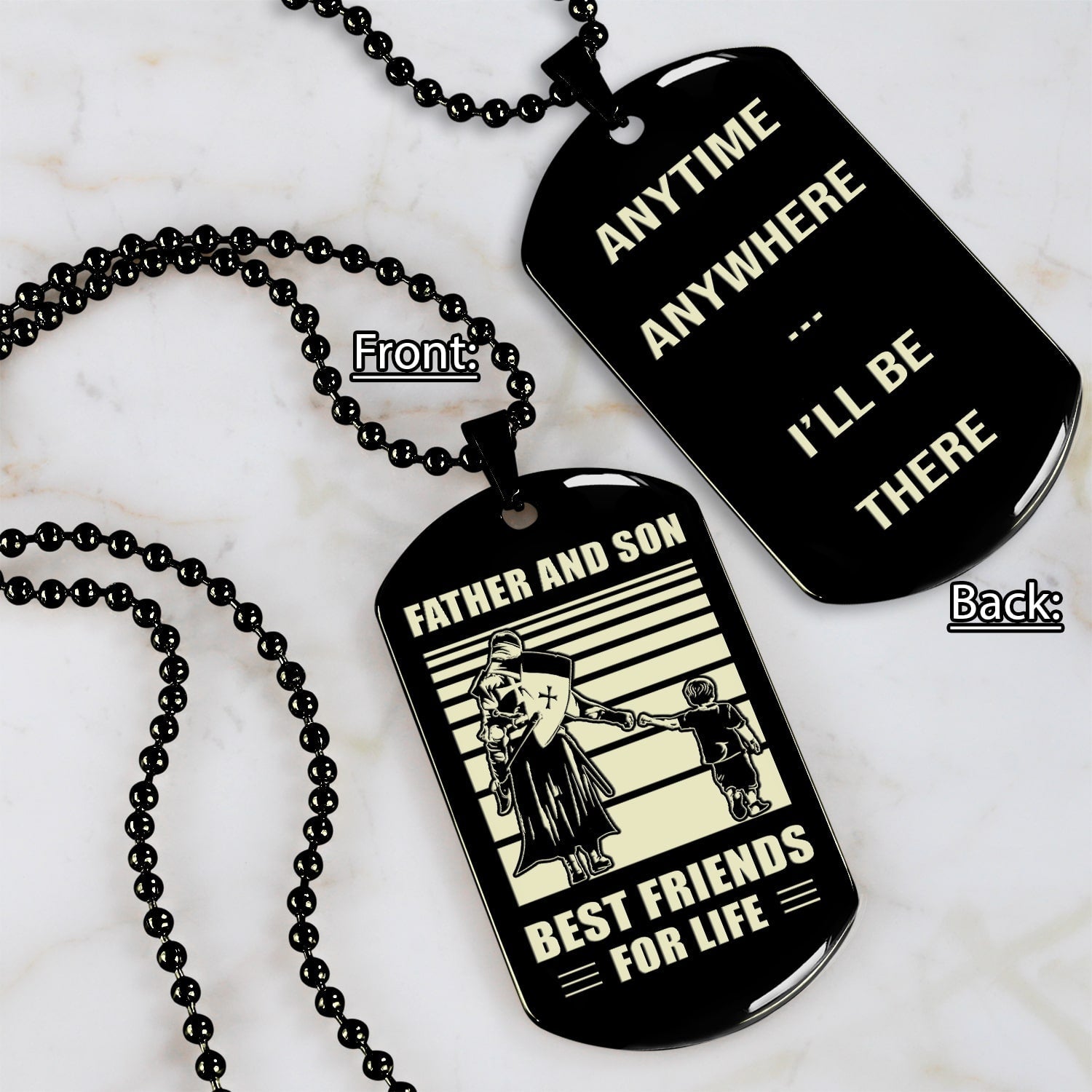 Samurai Personalized Double Sided Dog Tag Father And Son Best Friends For Life - Message on the back side