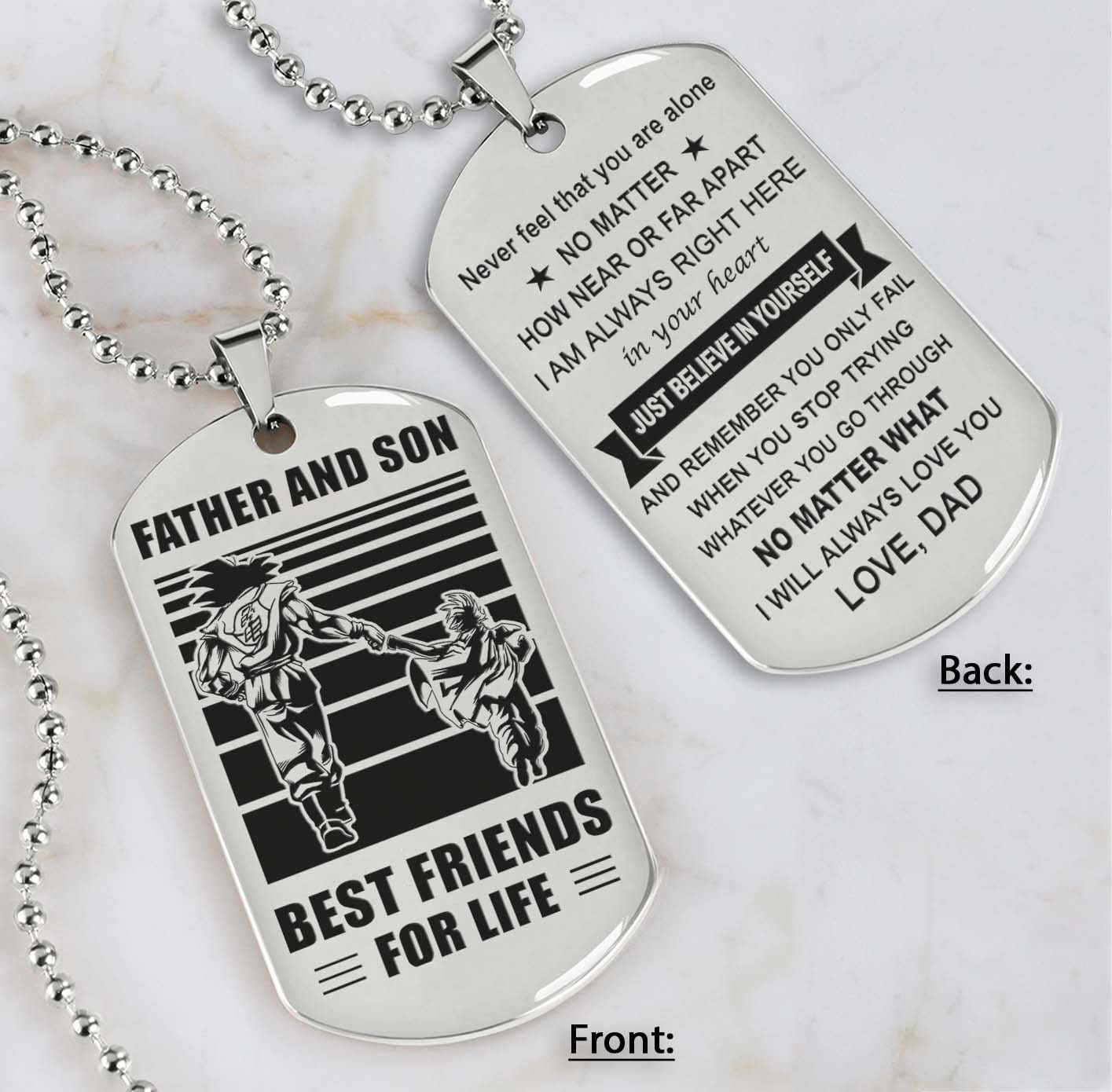 Soldier Silver Version Just Do Your Best - Personalized Double Sided Dog Tag Father And Son Best Friends For Life - Message on the back side