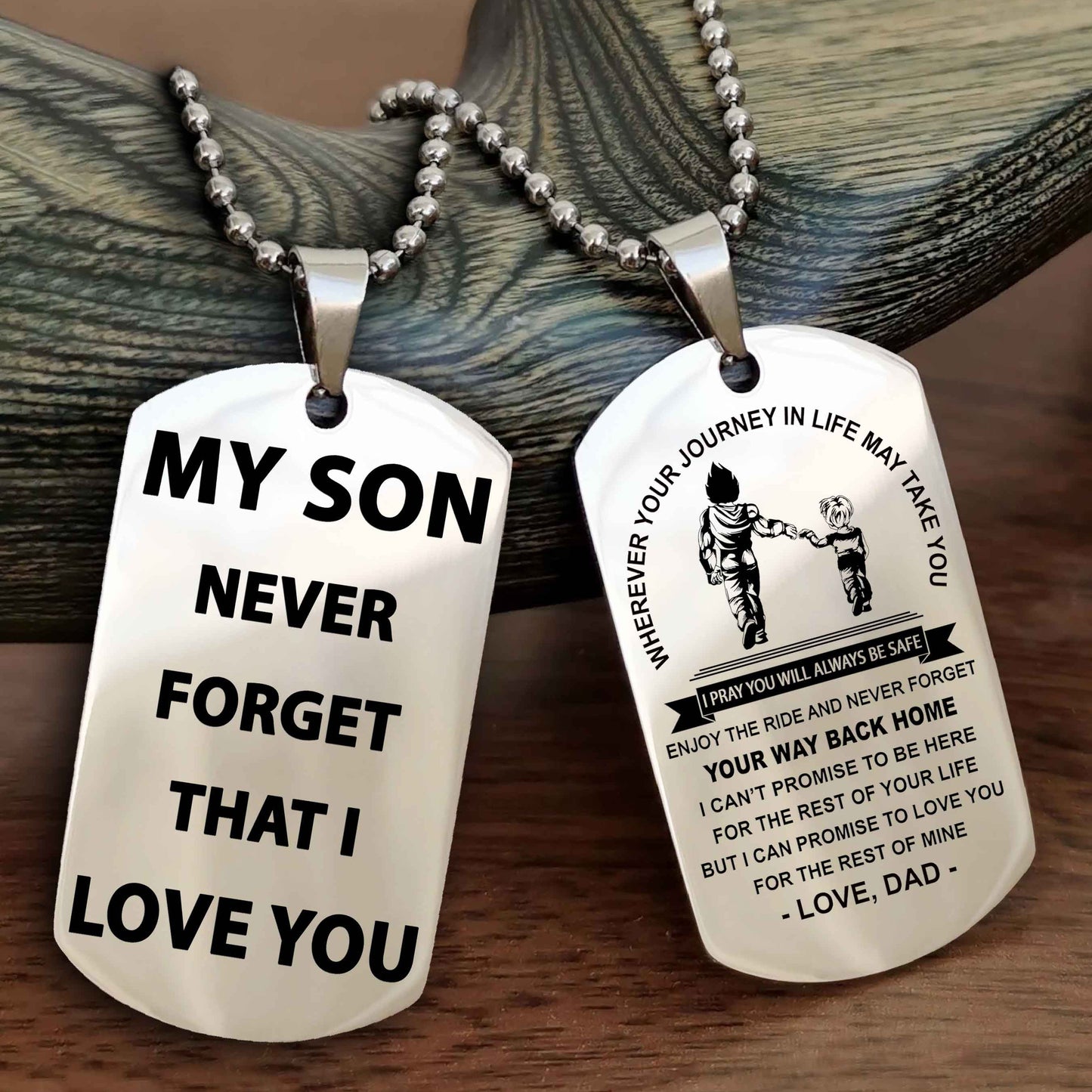 Biker Double Sided Dog Tag To My Son Never Forget That I Love You - Gift For Son Never Forget Your Way Back Home
