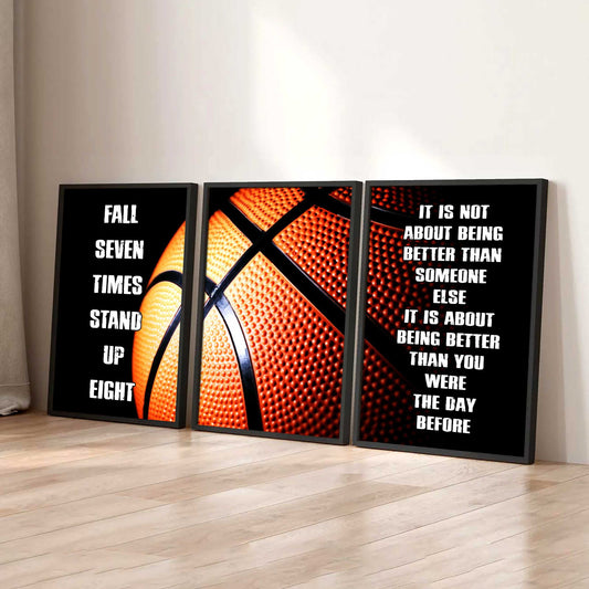 Combo 3 Sport Poster Canvas Fall Down Seven Times Stand Up Eight Gift For Your Son Your Kid