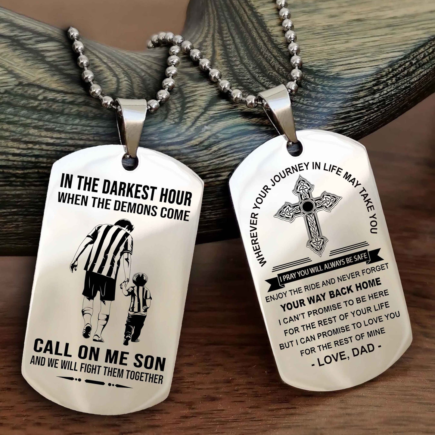 DRB Double Sided Cross Dog Tag Call On Me Son - Gift For Son From Dad Your Way Back Home