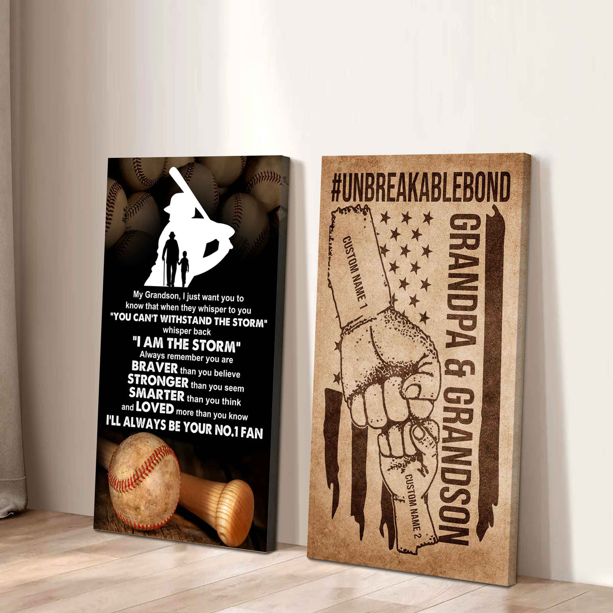 Unbreakable Bond Sport Canvas Set From Grandpa To Grandson Whisper Back I'm The Storm You Are Braver Than You Believe