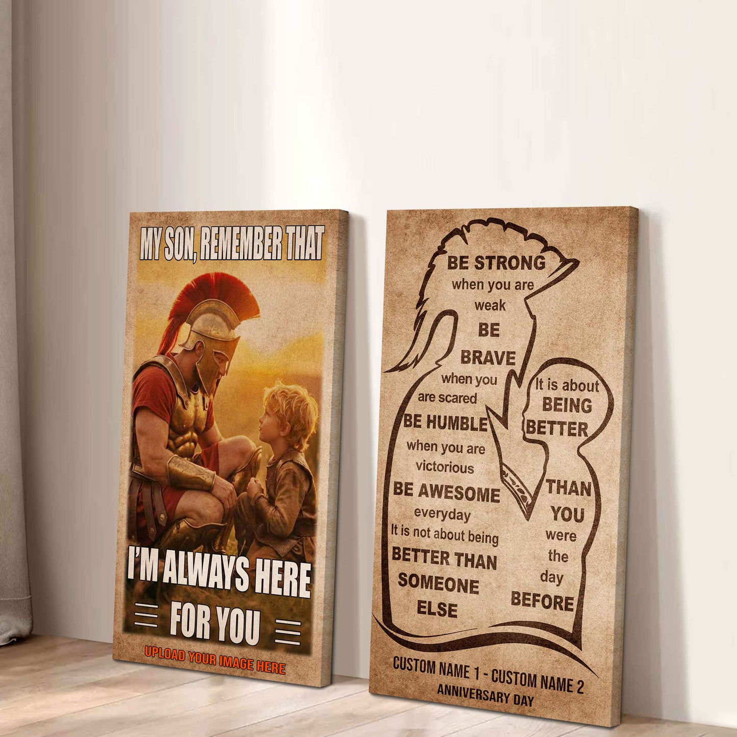 Spartan Canvas Set Father And Son Best Friend For Life - With Message Quotes