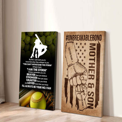 Unbreakable Bond Sport Canvas Set From Mom To Son Whisper Back I'm The Storm You Are Braver Than You Believe