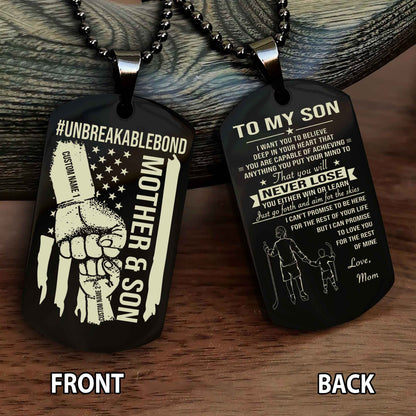 Mother And Son UnBreakable Bond Double Side Dog Tag You Will Never Lose You Either Win Or Learn