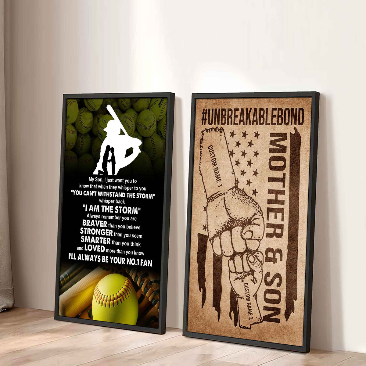 Unbreakable Bond Sport Canvas Set From Mom To Son Whisper Back I'm The Storm You Are Braver Than You Believe