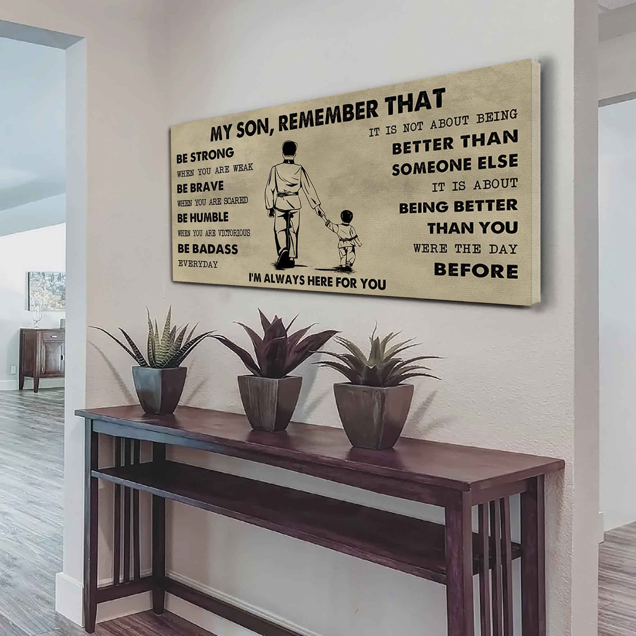 Personalized Sport Poster Canvas - My Son Remember That Be Strong When You Are Weak Be Badass Everyday
