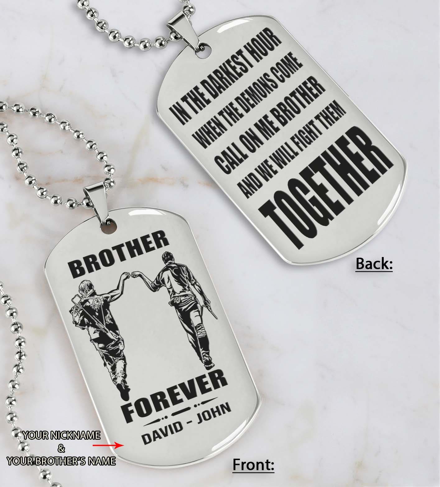 Soldier customizable engraved black dog tag double sided gift from brother, brother forever