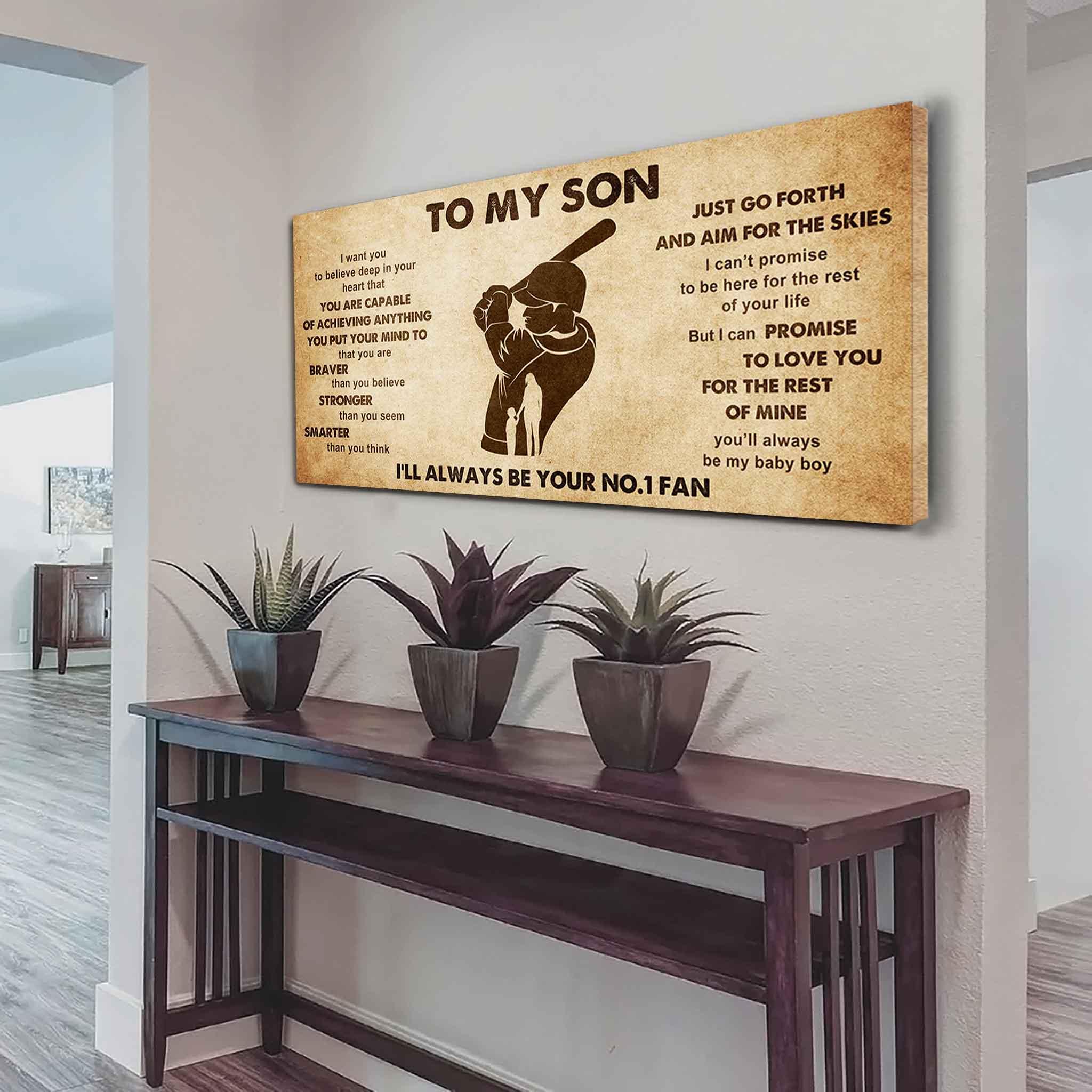 Personalized Sport Poster Canvas I'll Be Your No 1 Fan Mom To Son - That You Are Braver Than You Believe Just Go Forth