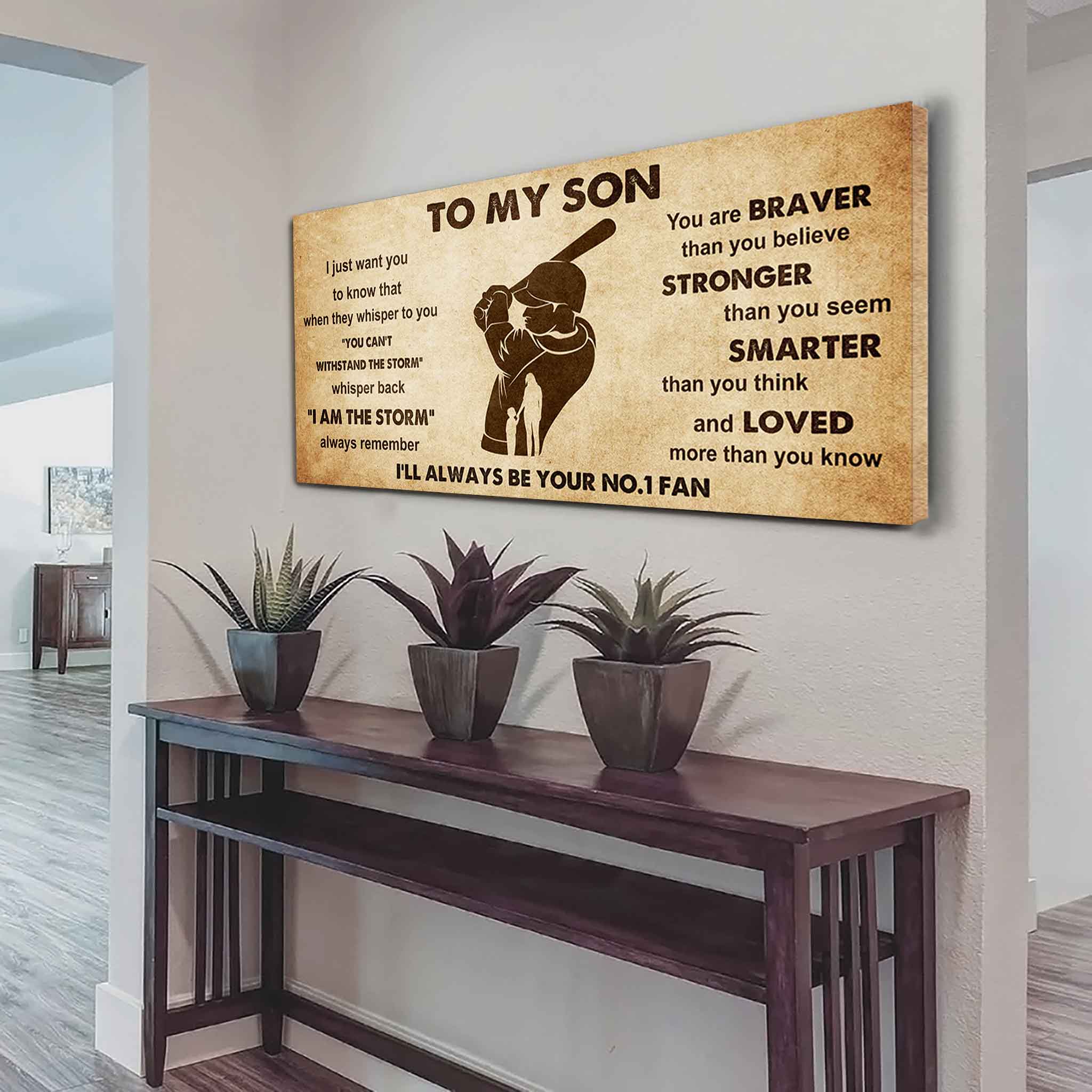 Personalized Sport Poster Canvas I'll Be Your No 1 Fan Mom To Son - Whisper Back I'm The Storm