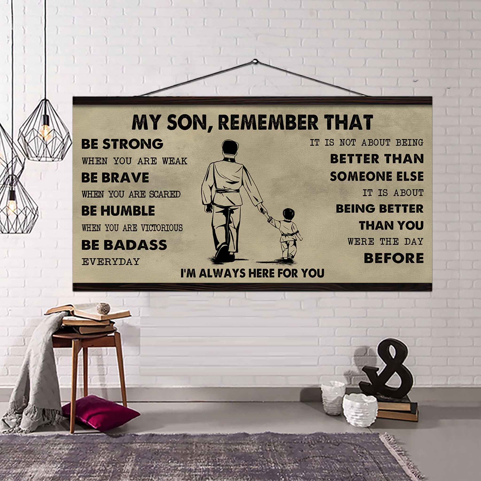 Personalized Sport Poster Canvas - My Son Remember That Be Strong When You Are Weak Be Badass Everyday