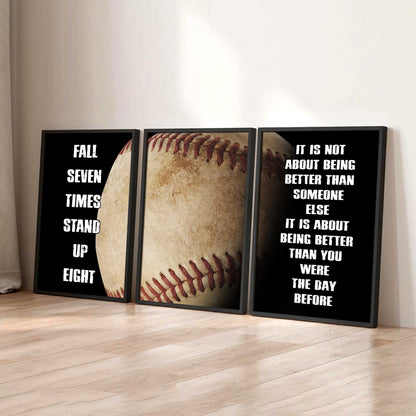 Combo 3 Sport Poster Canvas Fall Down Seven Times Stand Up Eight Gift For Your Son Your Kid