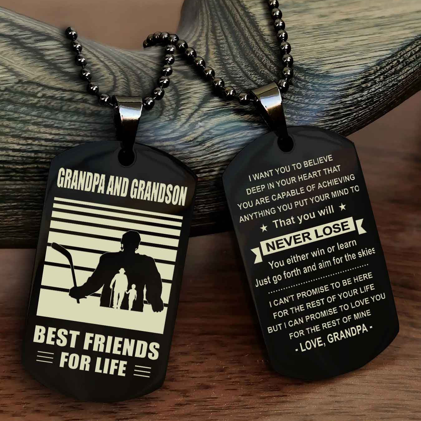 Sport Personalized Double Sided Dog Tag Grandpa And Grandson Best Friend For Life - You Will Never Lose You Either Win Or Learn