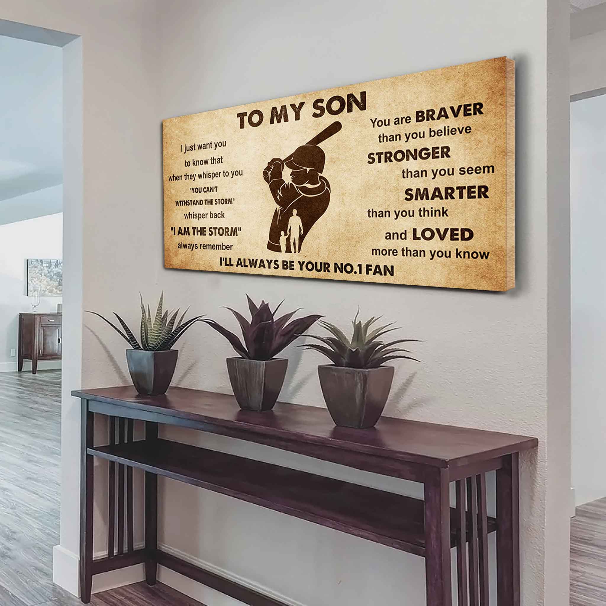 Personalized Sport Poster Canvas I'll Be Your No 1 Fan Dad To Son - Whisper Back I'm The Storm