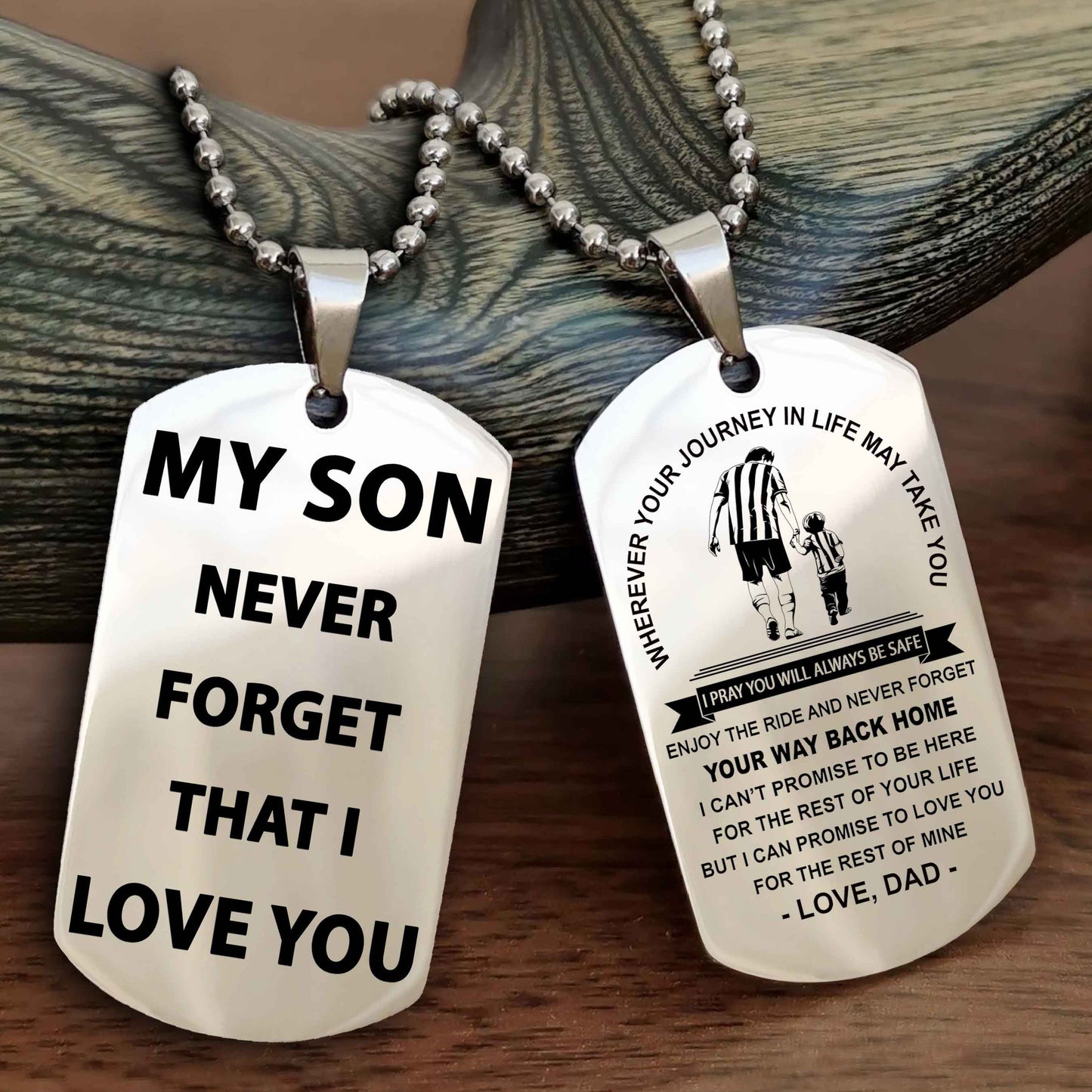Biker Double Sided Dog Tag To My Son Never Forget That I Love You - Gift For Son Never Forget Your Way Back Home