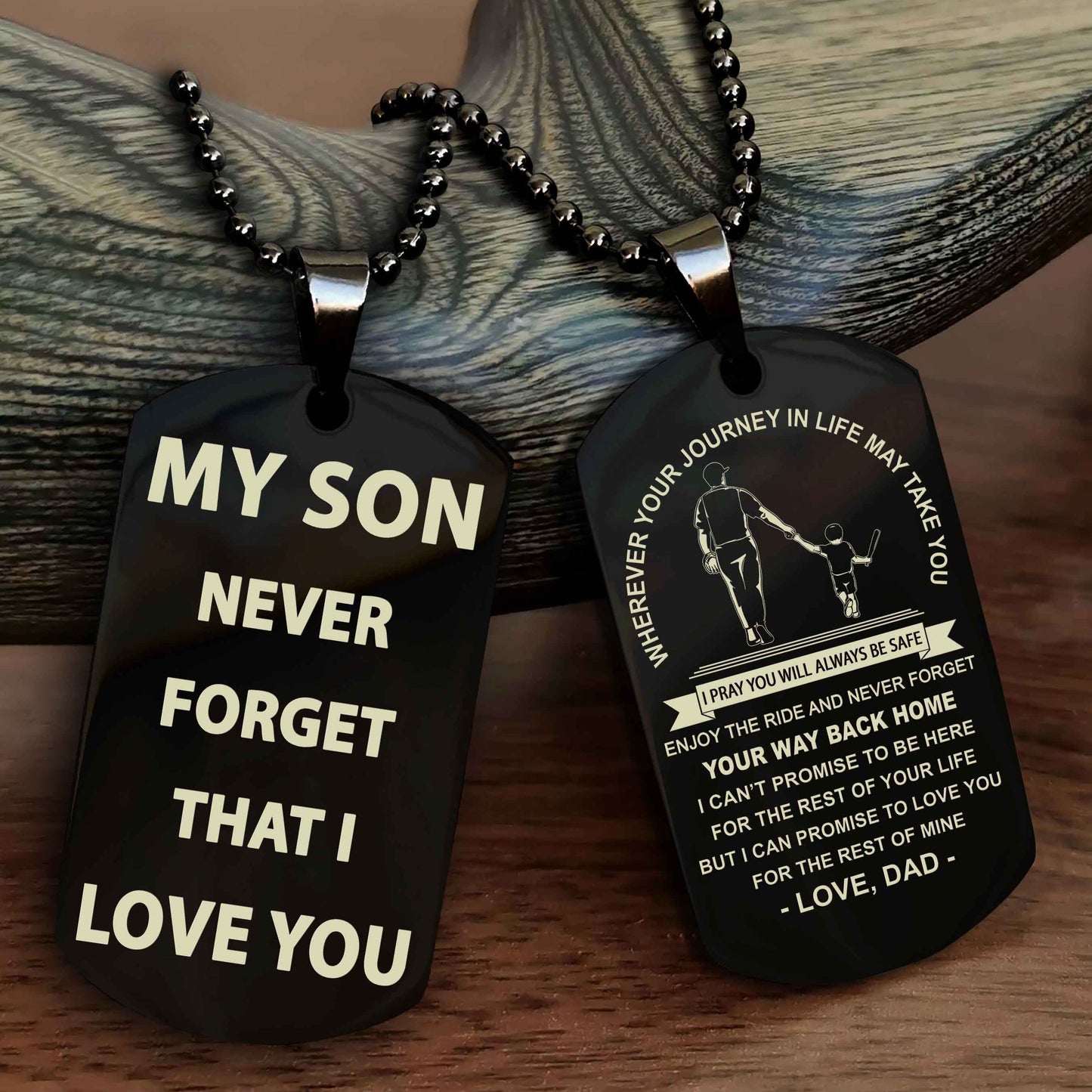 Biker Double Sided Dog Tag To My Son Never Forget That I Love You - Gift For Son Never Forget Your Way Back Home