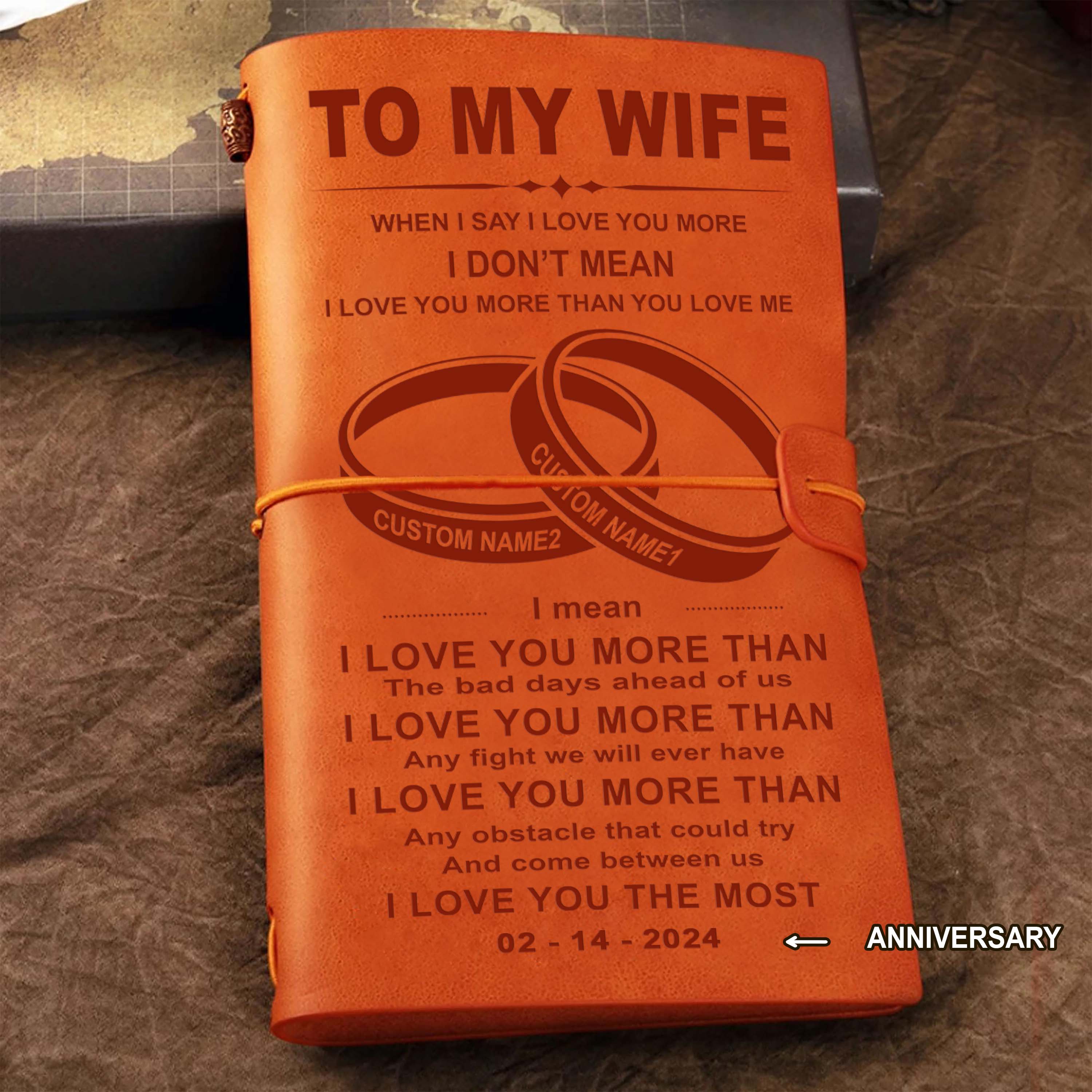 Valentines gifts-Vintage Journal Husband to wife- When I say i love you more