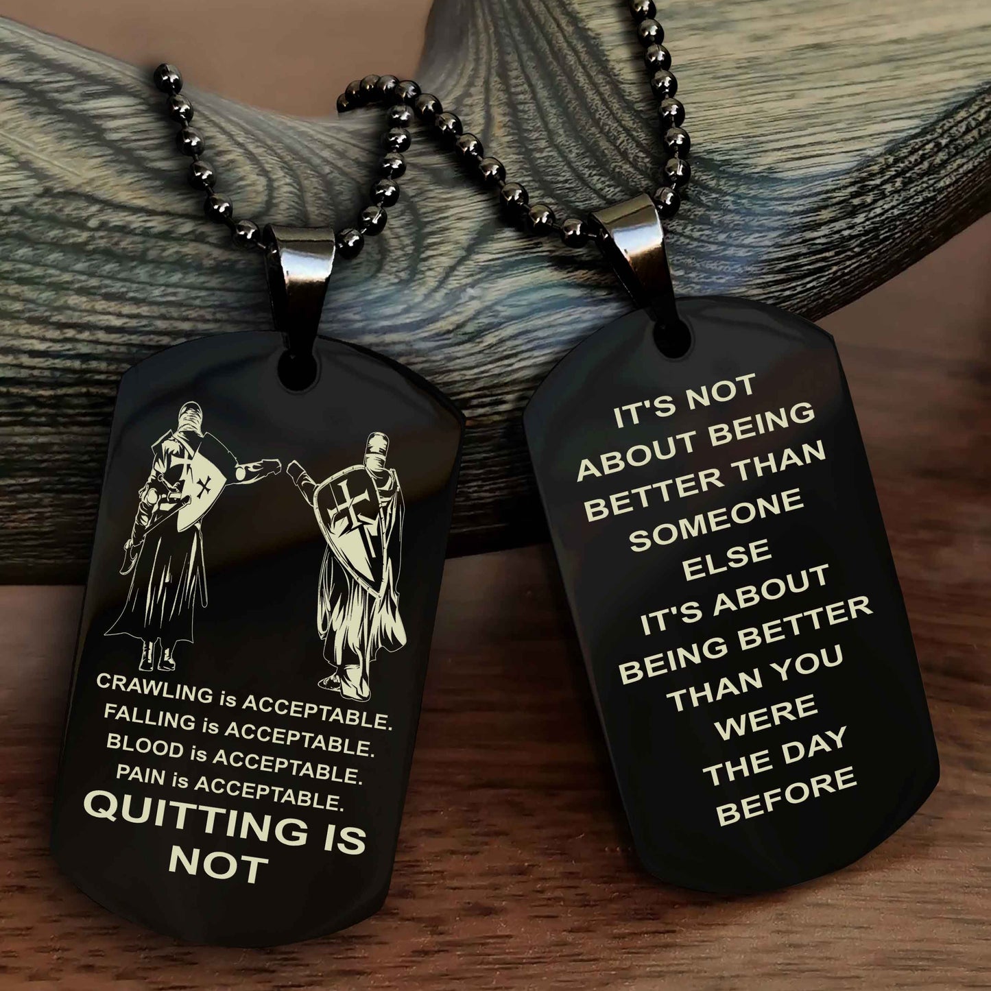 DRB Double Side Dog Tag For Your Friend Quiting Is Not - It's Not About Being Better Than Someone Else