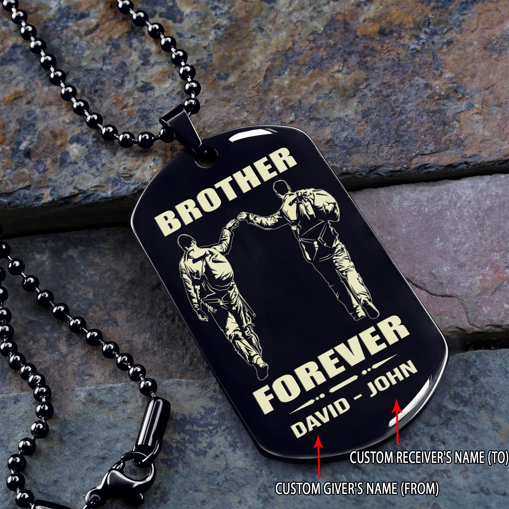 Biker customizable engraved black dog tag double sided gift from brother, brother forever