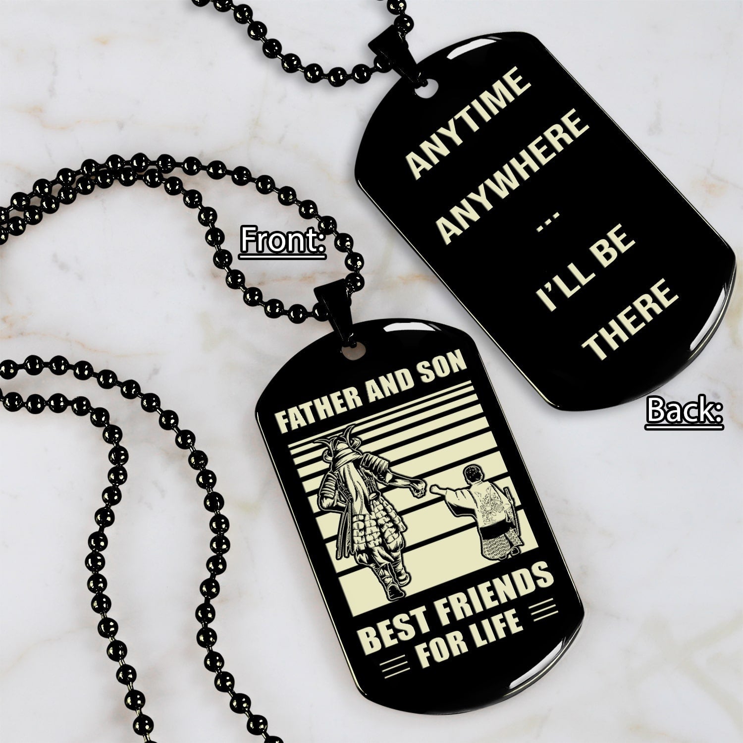 Biker Personalized Double Sided Dog Tag Father And Son Best Friends For Life - Message on the back side