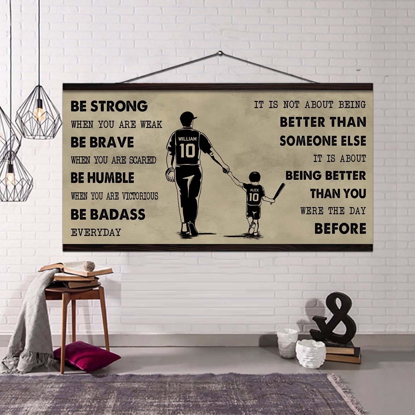 Hockey Poster Canvas From Dad To Son Be Strong When You Are Weak - It Is Not About Being Better Than Someone Else