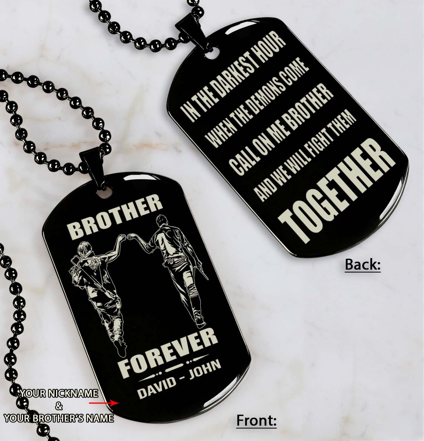 Ver3 Vikings customizable engraved black dog tag double sided gift from brother, brother forever