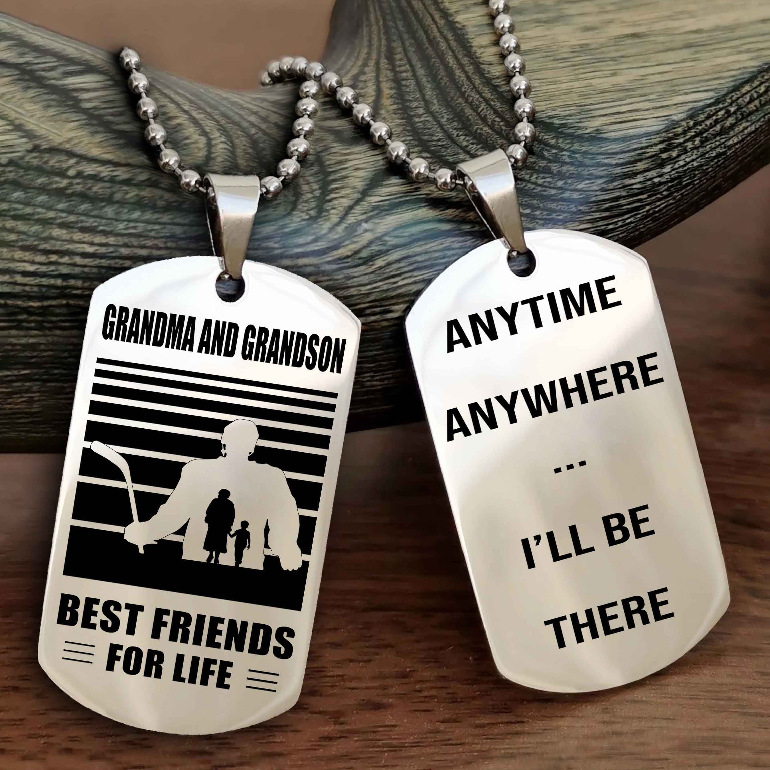 Sport Personalized Double Sided Dog Tag Grandpa And Grandson Best Friend For Life - Anytime Anywhere I Will Be There