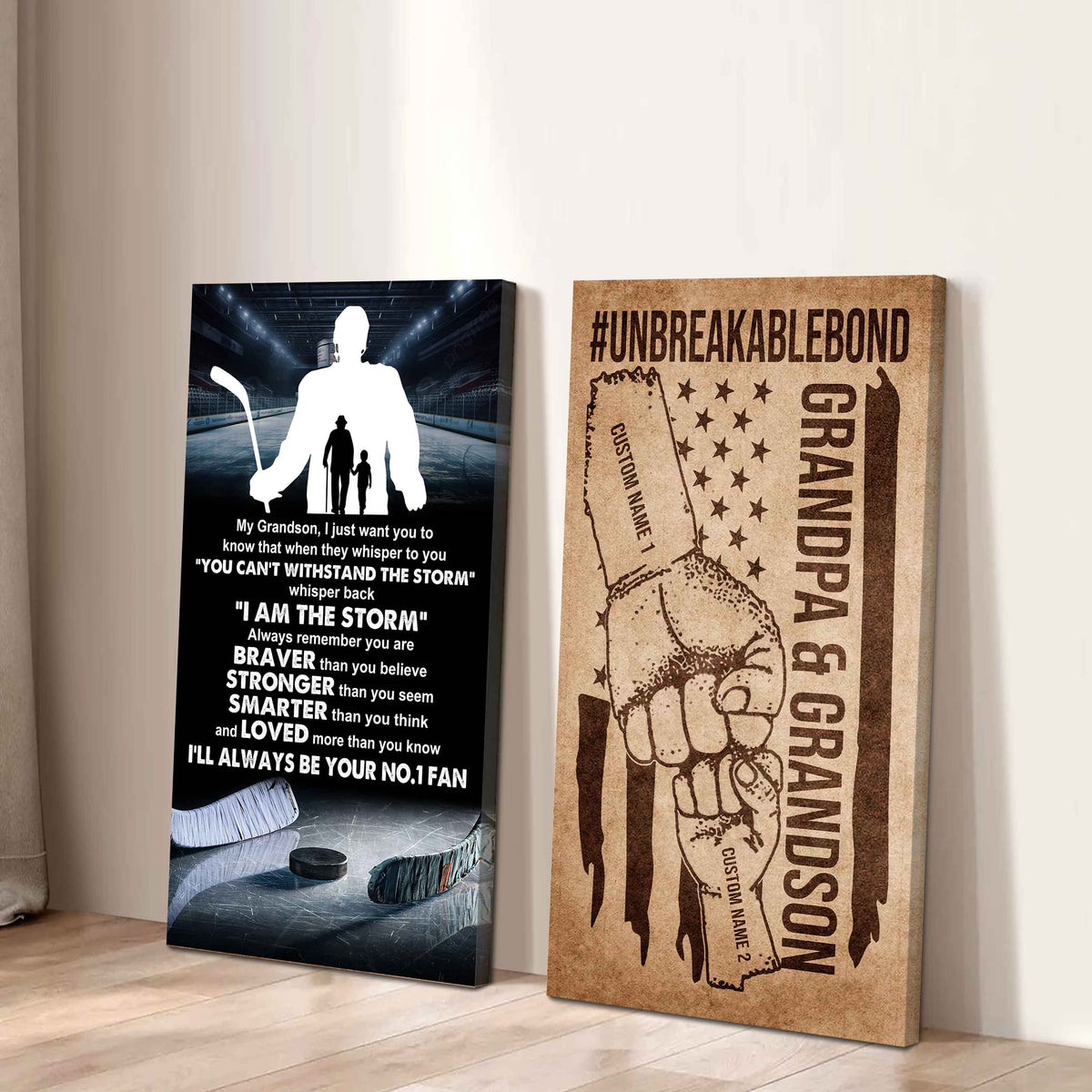 Unbreakable Bond Sport Canvas Set From Grandpa To Grandson Whisper Back I'm The Storm You Are Braver Than You Believe
