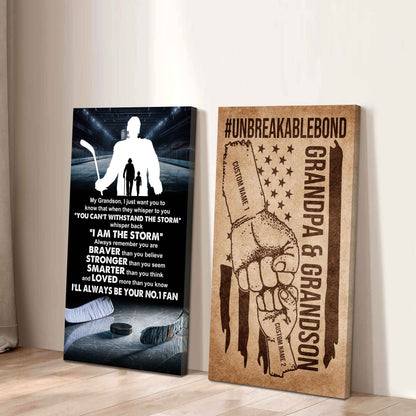 Unbreakable Bond Sport Canvas Set From Grandpa To Grandson Whisper Back I'm The Storm You Are Braver Than You Believe