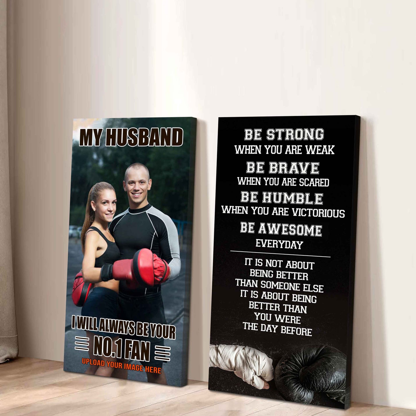 Young Sport Couple To My Husband Be Strong When You Are Weak Be Badass Everyday Set 2 Canvas Wall Art