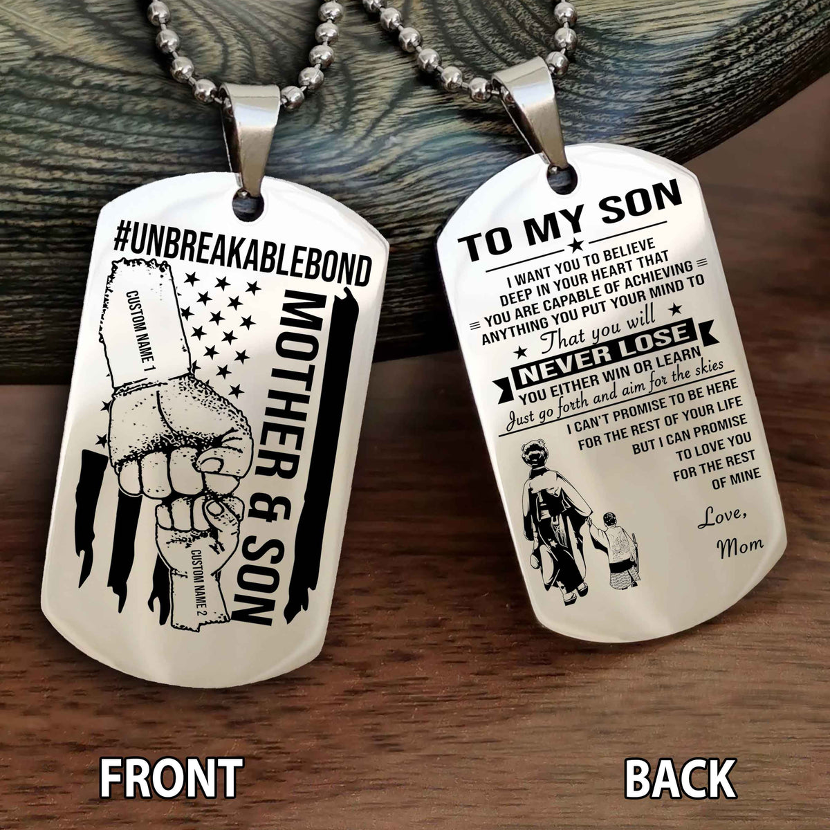 Mother And Son UnBreakable Bond Double Side Dog Tag You Will Never Lose You Either Win Or Learn