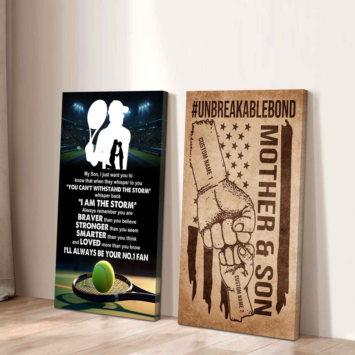 Unbreakable Bond Sport Canvas Set From Mom To Son Whisper Back I'm The Storm You Are Braver Than You Believe