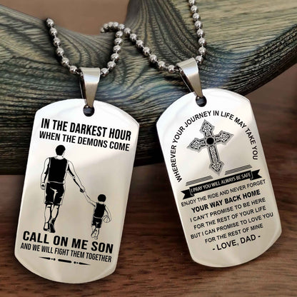 DRB Double Sided Cross Dog Tag Call On Me Son - Gift For Son From Dad Your Way Back Home