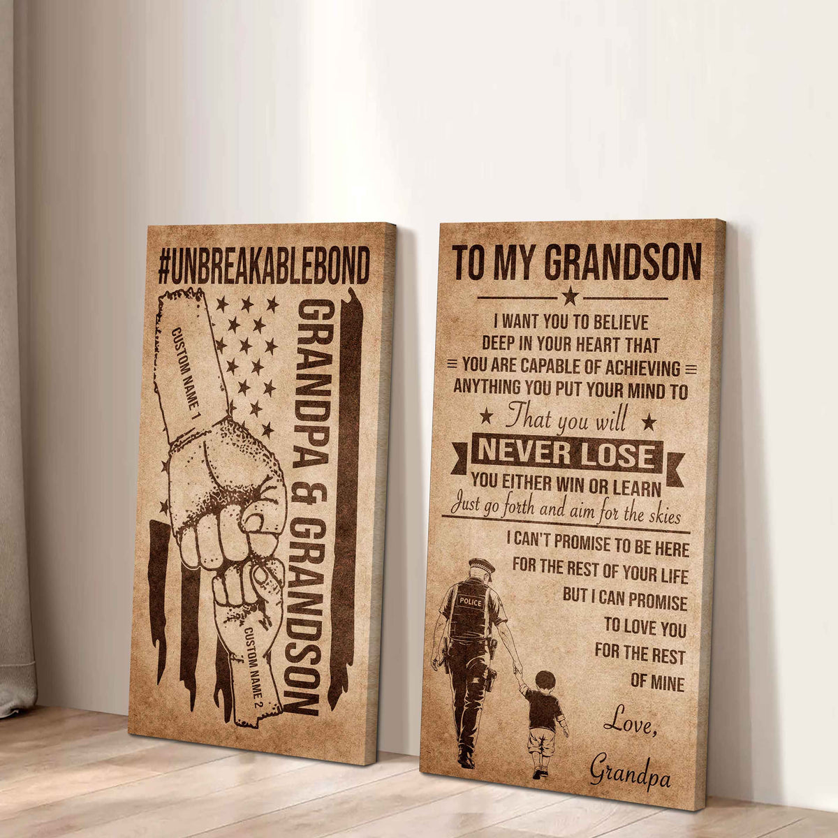 Unbreakable Bond Canvas Set Grandpa And Grandson Your Will Never Lose You Either Win Or Learn Gift For Your Grandson