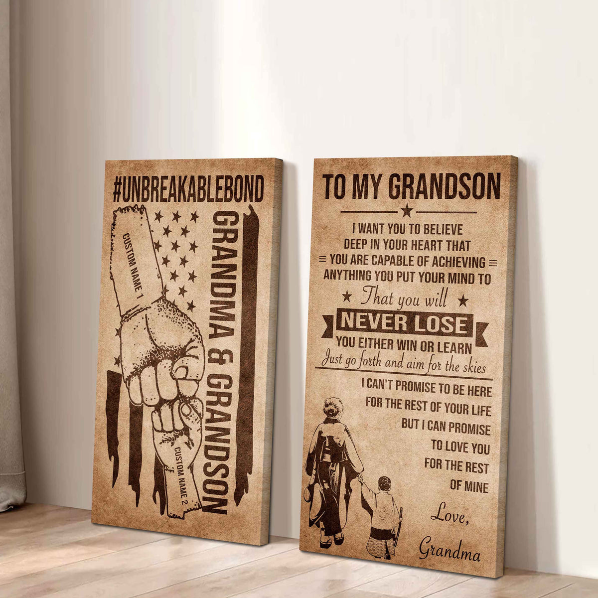 Unbreakable Bond Canvas Set Grandma And Grandson You Will Never Lose You Either Win Or Learn