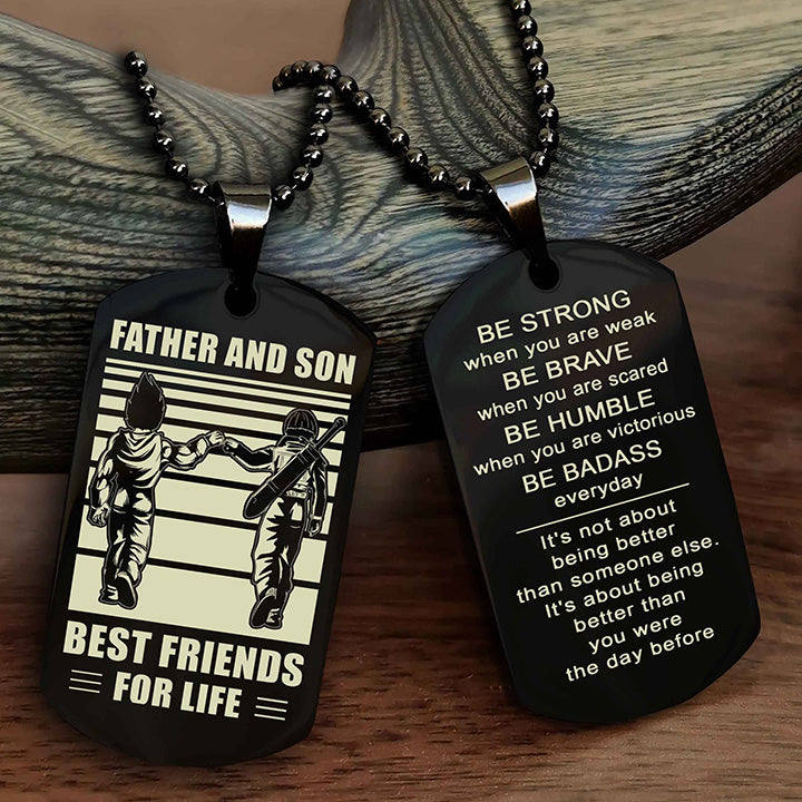 Cowboy Personalized Double Sided Dog Tag To My Son I Love You - Be Strong When You Are Weak Gift From Dad To Son