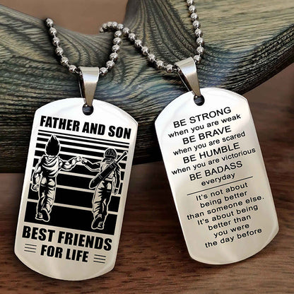 Cowboy Personalized Double Sided Dog Tag To My Son I Love You - Be Strong When You Are Weak Gift From Dad To Son