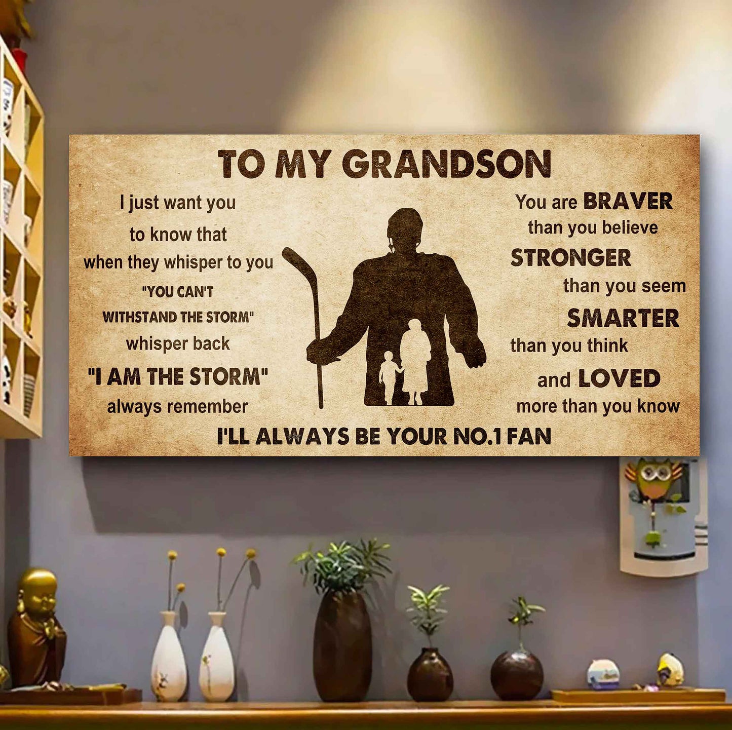 Personalized Sport Baseball Poster Canvas I'll Be Your No 1 Fan Grandma To Grandson - Whisper Back I'm The Storm