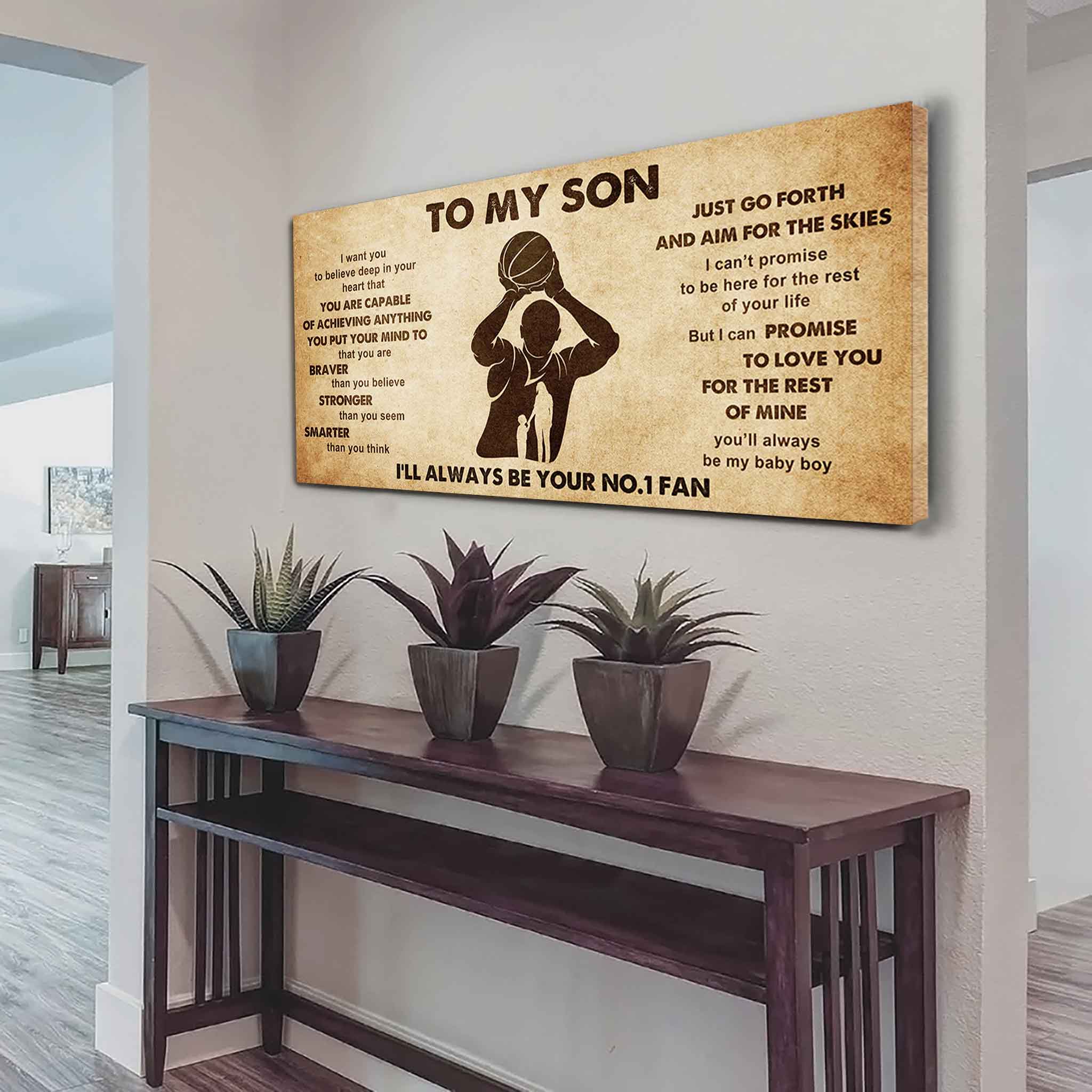 Personalized Sport Poster Canvas I'll Be Your No 1 Fan Mom To Son - That You Are Braver Than You Believe Just Go Forth