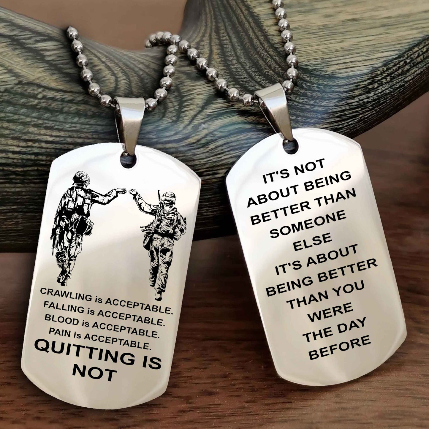 DRB Double Side Dog Tag For Your Friend Quiting Is Not - It's Not About Being Better Than Someone Else