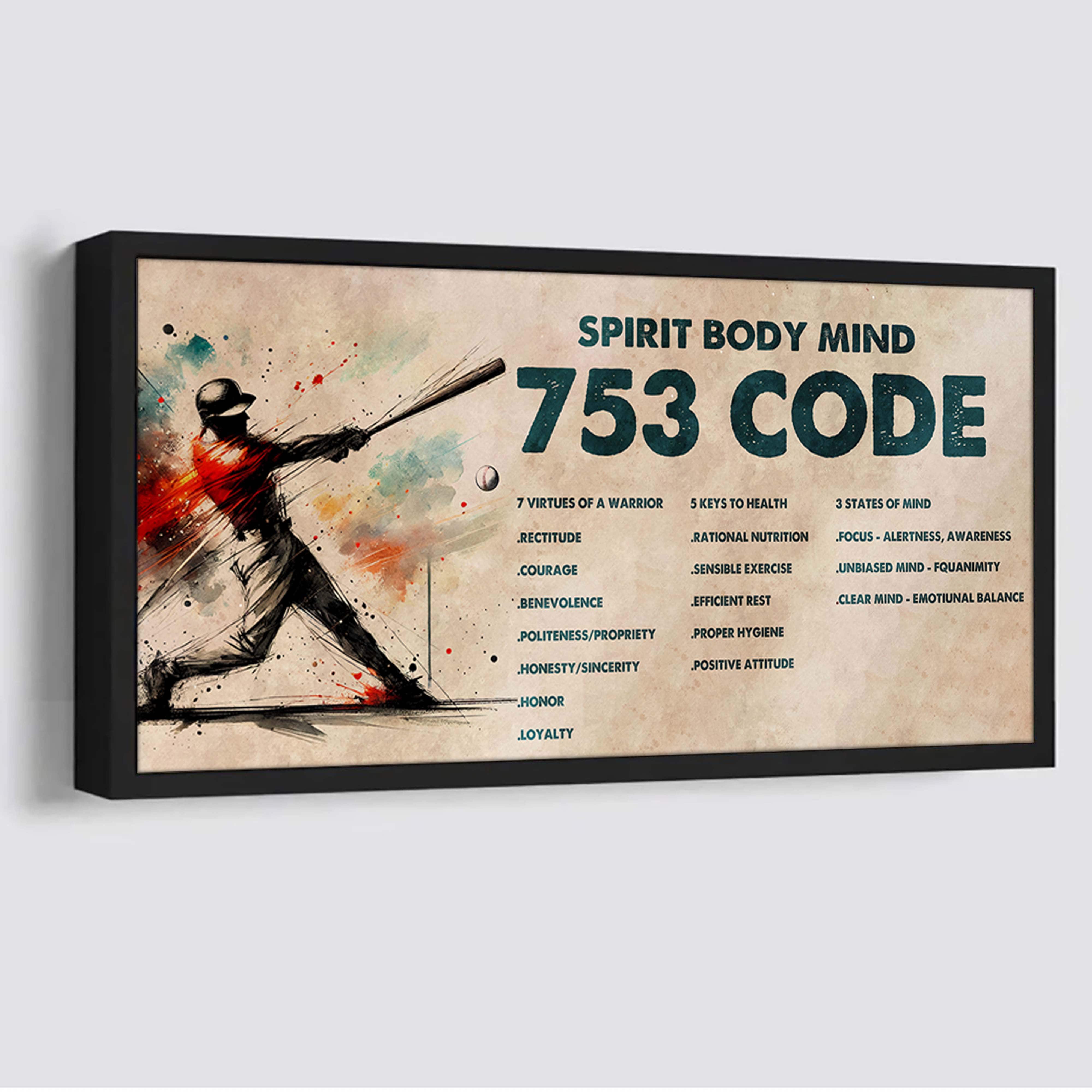 Water Color Baseball Poster Canvas 7 5 3 Code Motivation Quotes