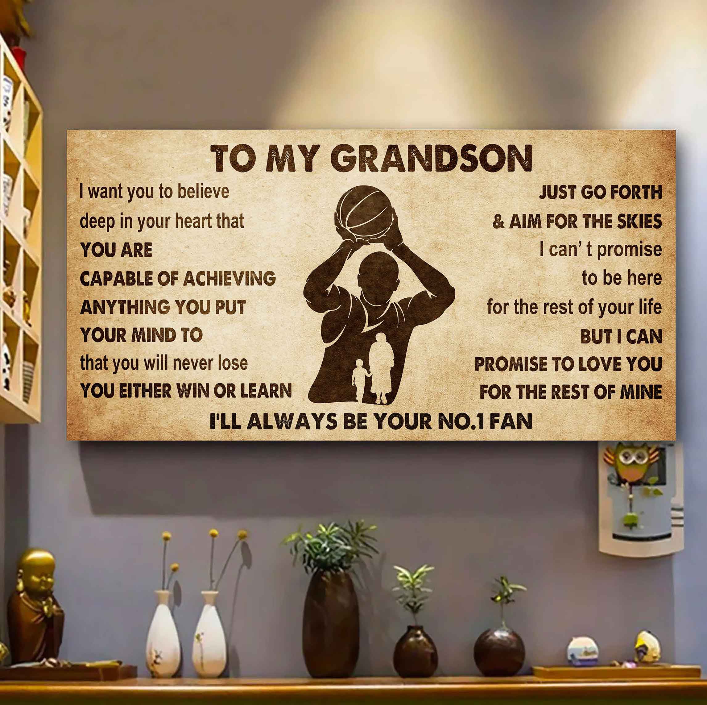 Personalized Sport Baseball Poster Canvas I'll Be Your No 1 Fan Grandma To Grandson - You Will Never Lose You Either Win Or Learn