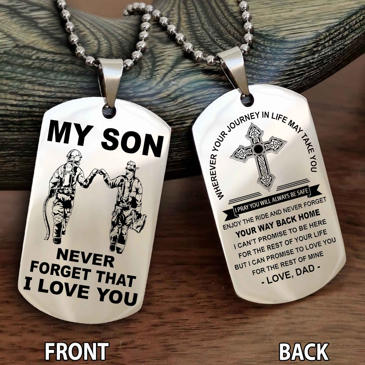 Special Version Double Side Dog Tag My Son Never Forget Your Way Back Home Cross Gift For You Son
