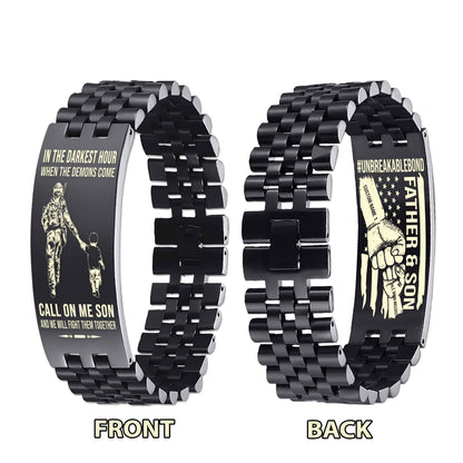 Warrior Customizable Engraved Double Sided Bracelet Unbreakable Bond Father And Son Call On Me Son And We Will Fight Them Together