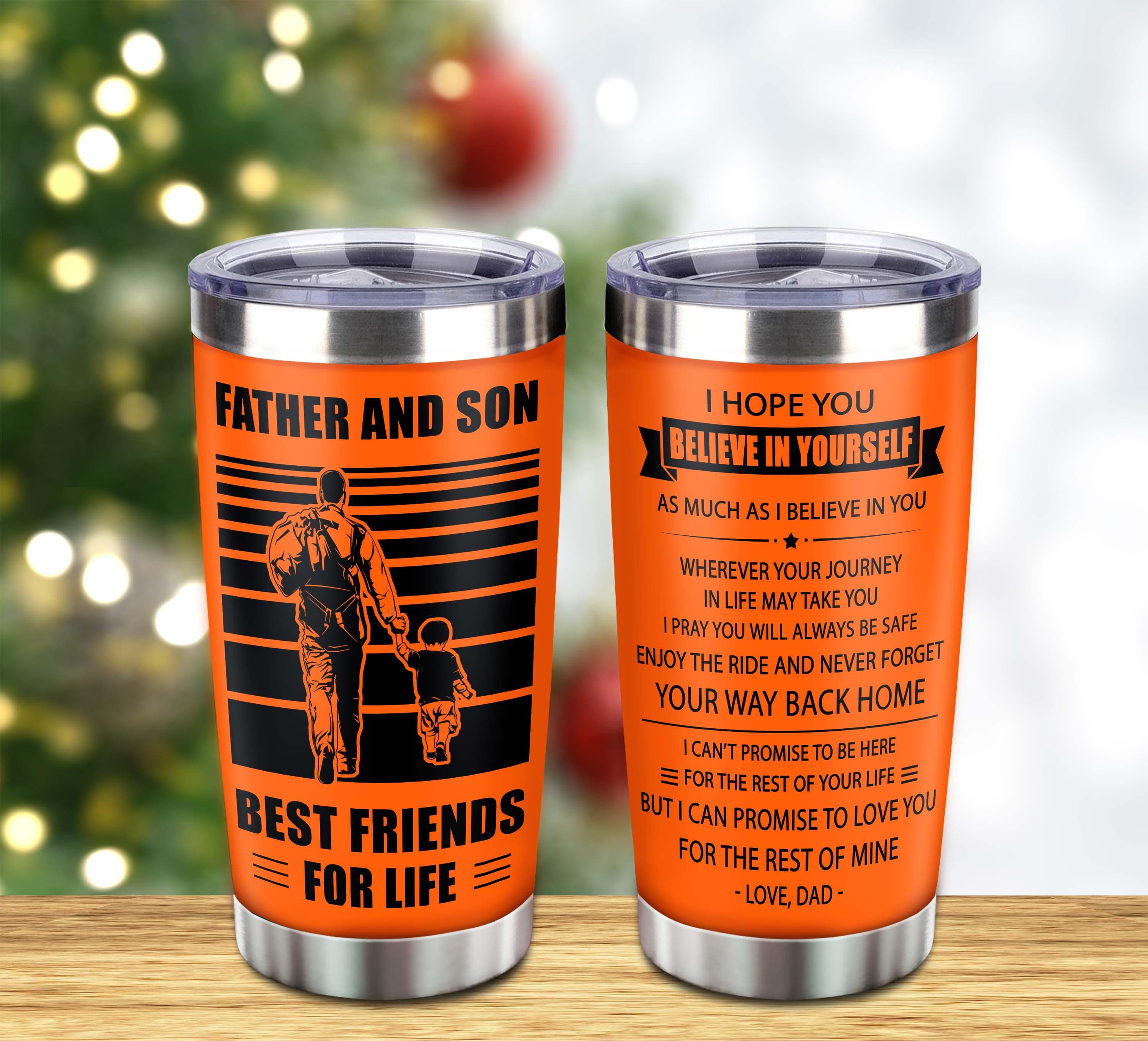 WBH Customizable DRB tumbler, gifts from Dad To Son Father And Son Best Friend For Life With Inspriration Message