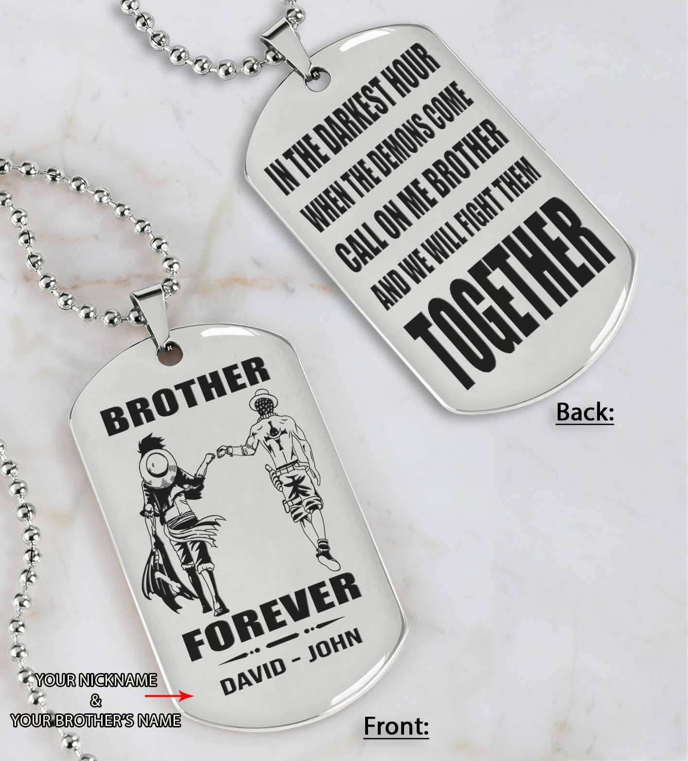 Samurai customizable engraved black dog tag double sided gift from brother, brother forever