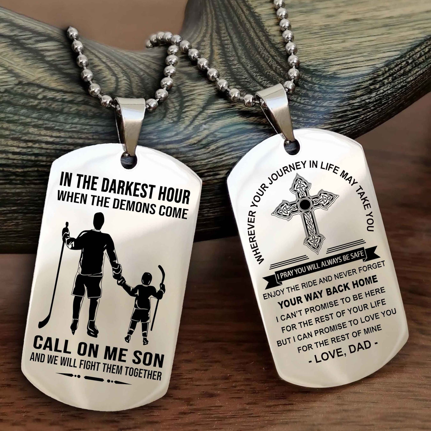DRB Double Sided Cross Dog Tag Call On Me Son - Gift For Son From Dad Your Way Back Home