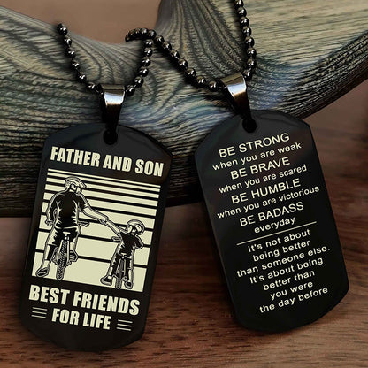 Cowboy Personalized Double Sided Dog Tag To My Son I Love You - Be Strong When You Are Weak Gift From Dad To Son